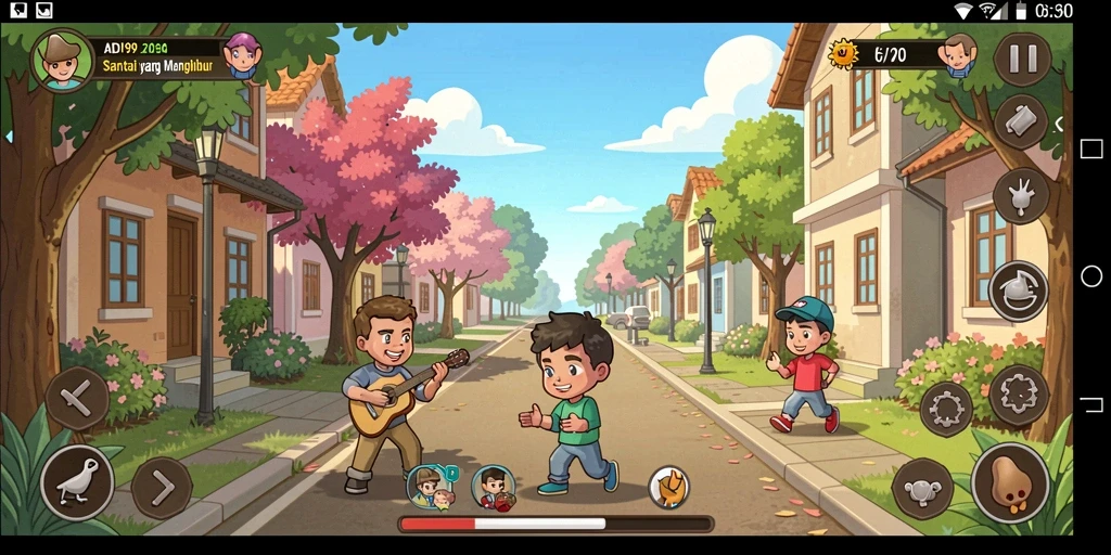 Tampilan gameplay ADI99 yang ceria dan penuh warna.