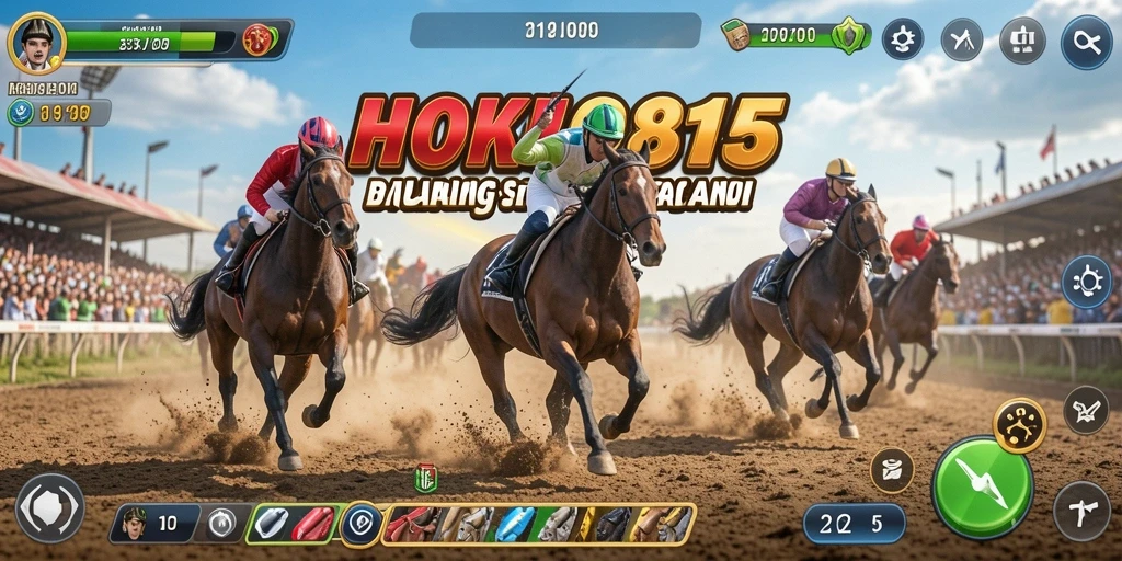 Tampilan gameplay seru balapan HOKI8815 dengan kendaraan cepat dan trek menantang.
