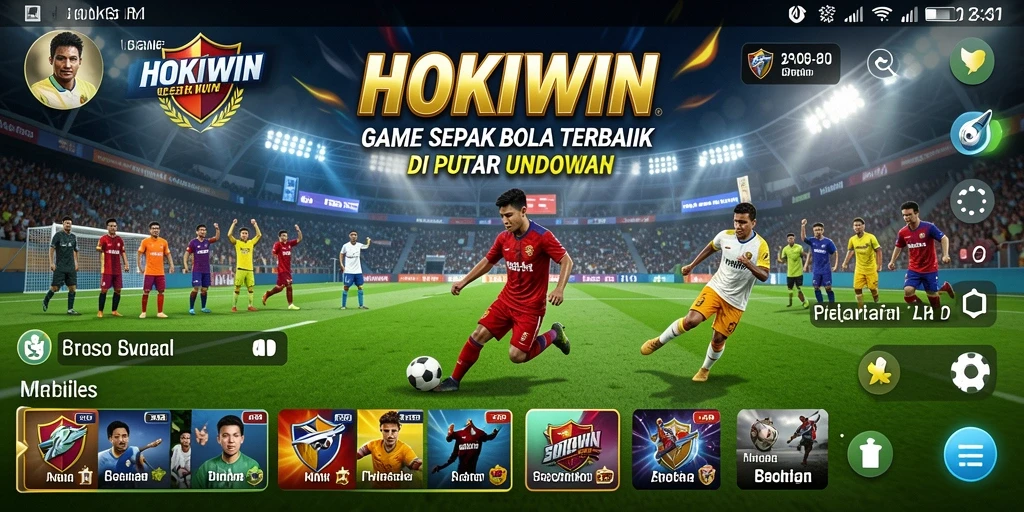 Screenshot HOKIWIN menampilkan gameplay sepak bola yang mendebarkan.