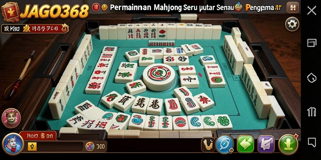 Tampilan gameplay JAGO368 menampilkan ubin Mahjong yang berwarna-warni dan menarik.