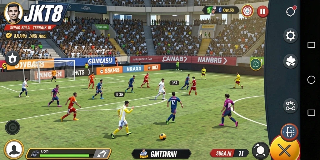 Screenshot gameplay JKT8 yang menunjukkan aksi luar biasa di lapangan.