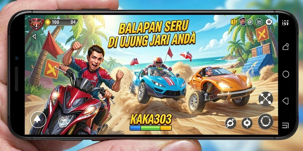 Tampilan gameplay seru KAKA303 dengan mobil balap cepat.