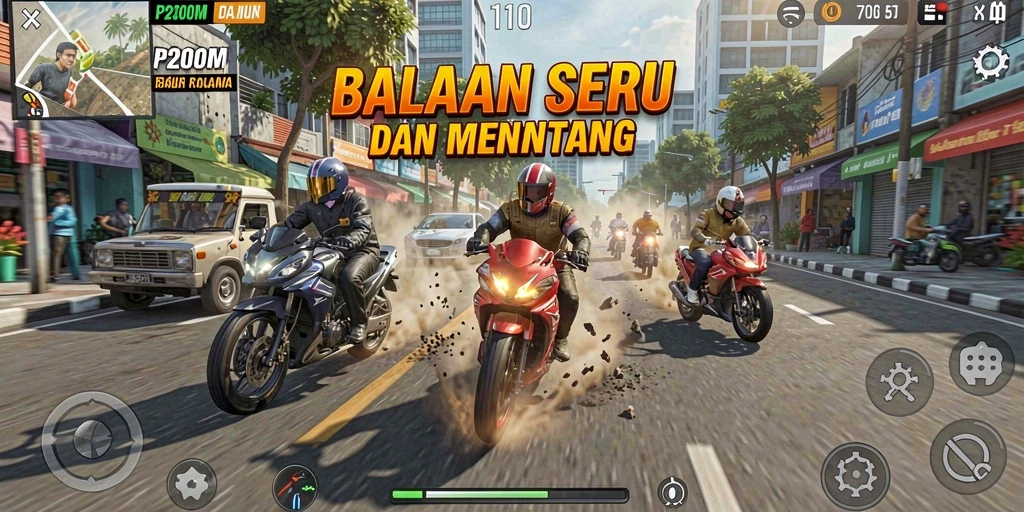 Screenshot dari gameplay seru P200M di lintasan balap.