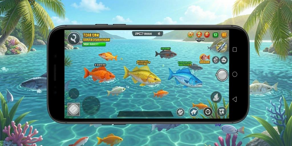 Tampilan gameplay PCPC7 yang menampilkan serunya menembak ikan.