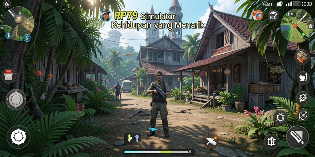 Tampilan gameplay RP79 dengan interaksi sosial dan kustomisasi karakter.