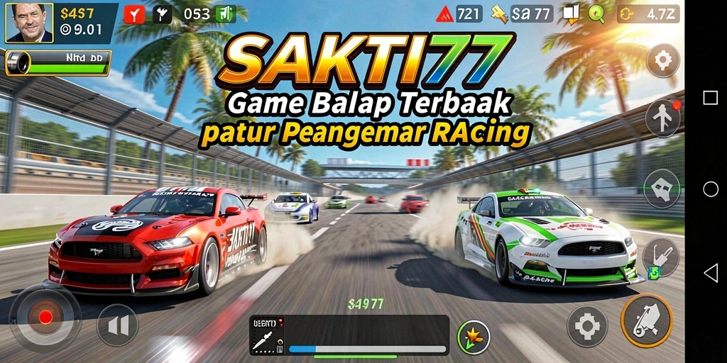 Gambar utama gameplay SAKTI77 yang menampilkan aksi balapan seru.
