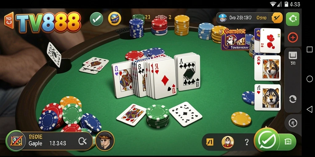 Screenshot utama TV888 menampilkan gameplay Gaple yang seru.
