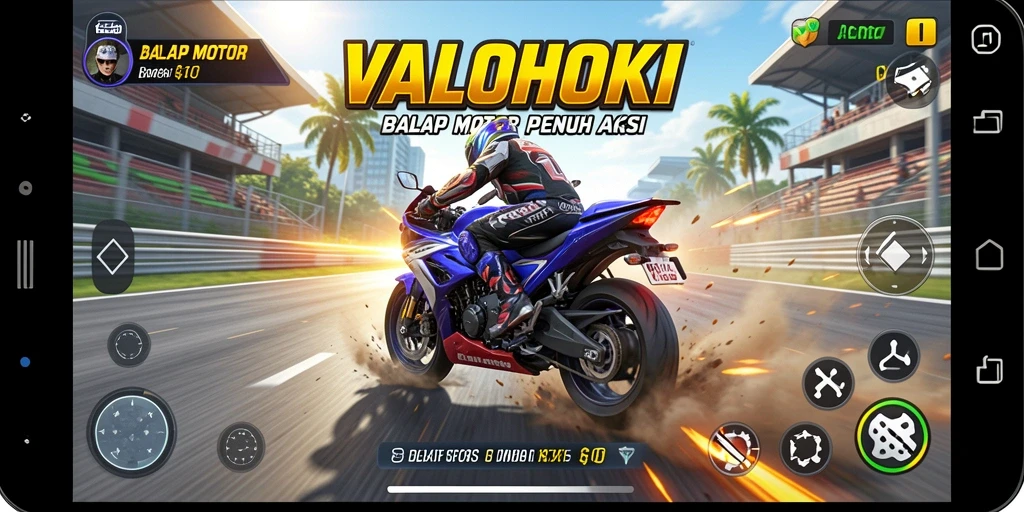 Gameplay seru dalam VALOHOKI dengan motor balap yang cepat.