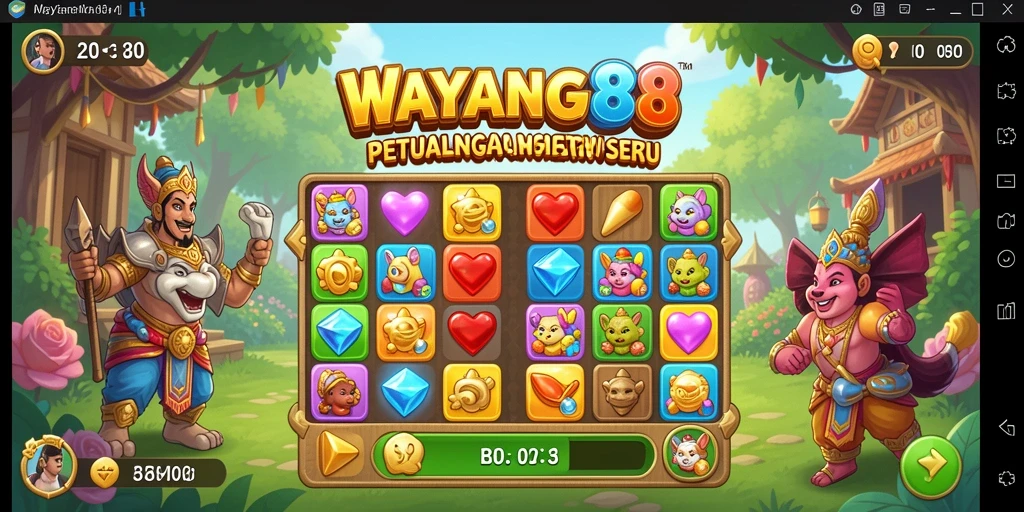 Tangkapan layar permainan WAYANG88 menampilkan pertempuran seru dalam dunia Match-3.