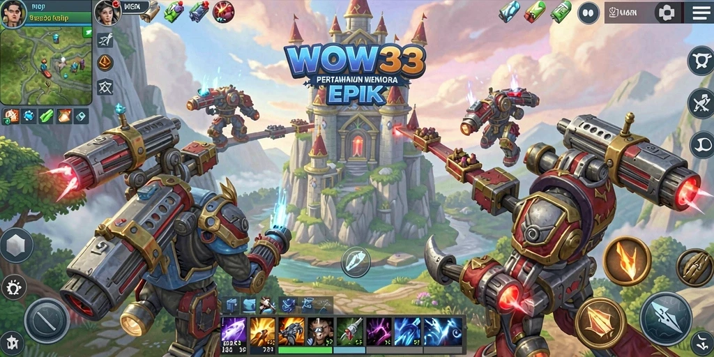 Tangkapan layar menampilkan aksi intens gameplay Tower Defense WOW33.